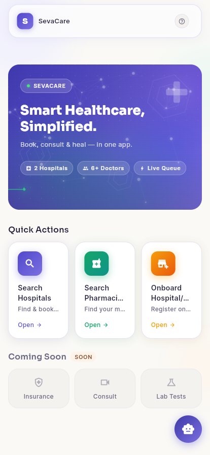 Patient app home screen with hospitals and appointments